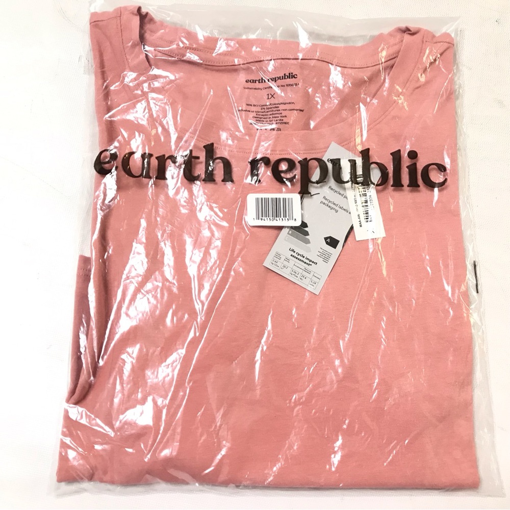 Earth Republic Women’s Size 1X Tee Shortsleeve Pink Solid Cotton T-shirt New
